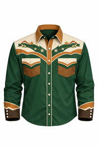 Chemise Western Cowboy Unisexe Vintage Décontractée Coupe Slim avec Passepoil Contrastant, Personnalisable OEM, Manches Longues Brodé, Boutonnée Rodeo - Product Image 1
