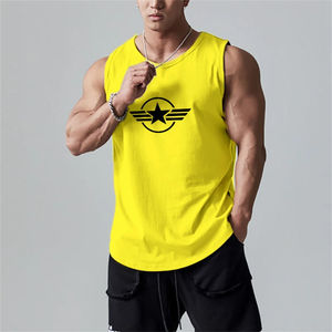 Camiseta sin mangas de mezcla de algodón informal para hombre, camiseta con costilla muscular de corte cuadrado con estampado personalizado sin mangas, diseño deportivo - Product Image 6