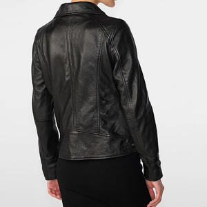 Chaquetas de cuero genuino para mujer, mejor oferta de precio para 2025, chaquetas de estilo motorista de cuero negro de alta calidad para mujer, personalizadas - Product Image 3