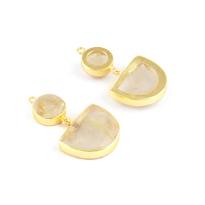 Pendientes Diy de rutilo dorado Natural, par de conectores, fabricación de joyas, semicírculo con conector de abalorio de forma redonda, suministro al por mayor - Product Image 4