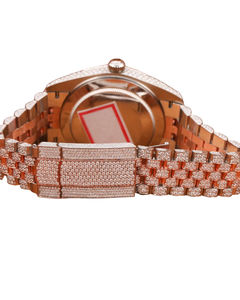 Reloj de Pulsera para Hombre, Personalizado, Hecho a Mano, Completamente Engastado con Diamantes Moissanite VVS, Esfera Marrón, Oro Blanco, Mecánico - Product Image 4