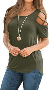 Vente en gros T-shirts d'été de haute qualité pour femmes Tunique à manches courtes T-shirt à bretelles et épaules dénudées - Product Image 2