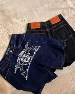 Shorts en denim brodés de haute qualité, lavés, personnalisés, streetwear pour hommes, shorts baggy en denim - Product Image 6