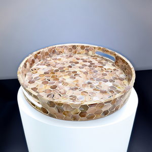 Bandeja de servicio ecológica de lujo elegante hecha a mano con incrustaciones geométricas de nácar de Vietnam al por mayor para el hogar, venta al por mayor - Product Image 3