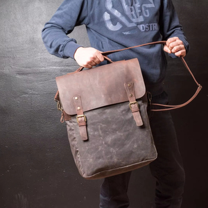 Sac à dos en toile en cuir véritable, robuste, pour les voyages en plein air, l'école, la randonnée, unisexe, élégant, multi-poches, grande capacité, écologique - Product Image 1