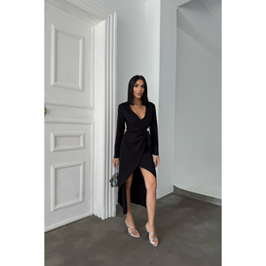 <b>Black</b> <b>Wrap</b> Dress with Brooch Detail - Product Image 5