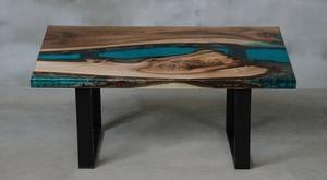Mesa de centro de resina epoxi de madera maciza de diseño moderno, mesa de centro epoxi azul con pata de metal - Product Image 6
