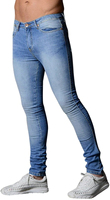 Jeans de Mezclilla para Hombre, Corte Slim Fit, Cintura Media, Pierna Recta, Color Azul Sólido, Casuales, para Primavera