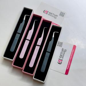 Pinzas Profesionales de Acero Inoxidable para Extensión de Pestañas, Punta Fina de 90 Grados, Diseño de Mariposa, Punta Plateada, Largas - Product Image 6