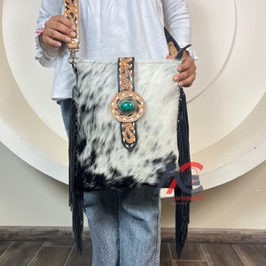 กระเป๋าสะพายข้างหนังวัวสำหรับผู้หญิงกระเป๋าถือพาดลำตัวแบบชนบททำจากหินสีเทอร์ควอยส์สำหรับ2025 - Product Image 1