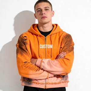 <b>Men's</b> Trendy Solid Custom Colors Custom Print Distressed Ripped Rhinestone 100% Cotton Eco-Friendly Winter Regular Fit <b>Hoodies</b> - Product Image 1