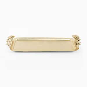Bandeja de forma rectangular de oro de aluminio de alta calidad con mango floral con logotipo personalizado de La India - Product Image 5
