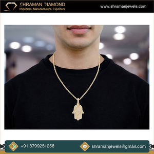 แฮมซาทำจากทองคำแข็ง10K จี้ศาสนาสำหรับแล็ปปลูกเพชรฮิบฮอปเครื่องประดับสำหรับทุกเพศดีไซน์ตามสั่ง - Product Image 2