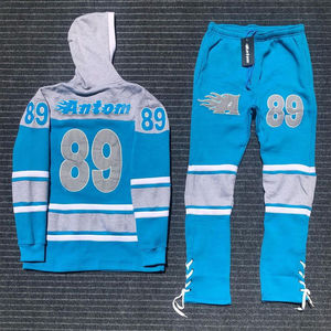 Conjunto de chándal azul y gris para hombre Sudadera con capucha y pantalones Traje de dos piezas Ropa de calle Ropa deportiva informal de moda Ropa al por mayor - Product Image 2