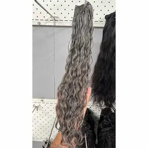 NATURAL GRAY HAIR VENDOR BEST QUALITY LONG TEMPLE GRAY HAIR 100% SINGLE DONOR GRAY HAIR CLOSURE FRONTAL BUNDLE SET