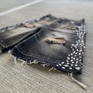 Short en jean surdimensionné délavé à l'acide personnalisé pour hommes Y2K Vintage Streetwear Broderie en strass Respirant Été Décontracté - Product Image 3