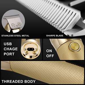 Tondeuse à cheveux et barbe portable sans fil à lame en T dorée, étanche IPX7, en acier inoxydable, rechargeable par USB pour la coupe de cheveux (version US) - Product Image 4