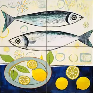 Irena Orlov Seafood Art Céramique Murale OB-ORL24802-10 Poisson Tuile Dosseret Mural - Product Image 1