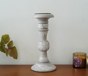 Modest White Wooden Candle Holder Featuring Traditional Print For Living Room Decor Festive Setup And Soft Illumination - Product Image 2