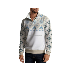 Sweat-shirts thermiques confortables à manches longues pour hommes, col rond, demi-zip, imprimés numériques, tenues tendance d'hiver, décontractés et unis - Product Image 1