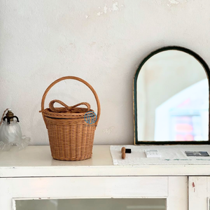 Cesta de cinta hecha a mano con mango Cestas lindas de ratán Decoración para el hogar Hecho a mano de Vietnam - Product Image 3