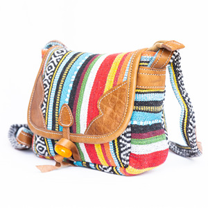 Sac à main portable de luxe pour femme, style vintage bohème, en coton et cuir, avec broderie, confortable et élégant - Product Image 6