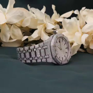 Luxury Hip Hop Style Lab Grown Diamond <b>Studded</b> Automatic Quartz Watch Stainless Steel <b>Belt</b> 20mm for Sports Business for <b>Men</b> - Product Image 2