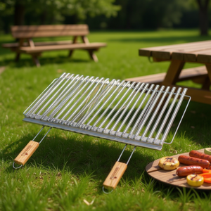 Parrilla para Barbacoa de Acero Inoxidable Orgánico con Recolector de Grasa de 67x40cm, Cromado Pulido-B26740 - Product Image 3