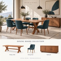 Ensemble de meubles personnalisés pour toute la maison : canapé sectionnel en tissu, lit plateforme, table basse en verre, armoires en placage de bois avec base métallique