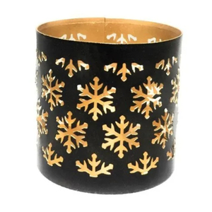 Bougeoir en fer noir et or en gros, bougeoir en métal fait à la main avec découpes en flocons de neige pour Noël et la décoration de la maison - Product Image 1