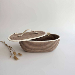 Panier de rangement en pur coton de forme ovale en gros avec robinets en cuir taille personnalisée pour le bureau ou la maison pour les vêtements - Product Image 2