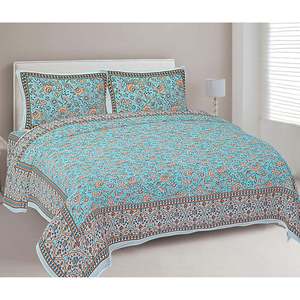 Parure de lit double 3 pièces imprimée fleurs bleu turquoise avec 2 taies d'oreiller et drap plat pour usage domestique, fonction massage ADB1473 - Product Image 1