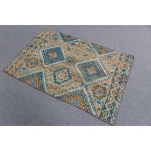 Alfombra de 3.1x4.4 pies, Alfombra Turca Vintage Pequeña, Alfombra de Lana Azul - Product Image 2