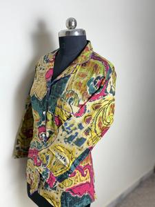 Chemise en coton à imprimé abstrait multicolore pour femmes Chemise imprimée décontractée à manches longues Designer Artistic - Product Image 2