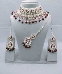 Ensemble de bijoux de mariage court de luxe du fabricant indien ensemble de collier et boucles d'oreilles traditionnel ethnique pour femmes fille Design de mode - Product Image 3