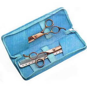 Juego de 2 tijeras de peluquería para peluquería | Juego de tijeras de corte y adelgazamiento de pelo de peluquero profesional con estuche con cremallera - Product Image 2