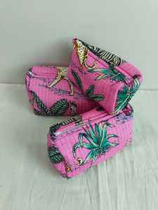 Set of 3 Cotton Quilted <b>Makeup</b> <b>Bags</b> with Animal Print Zipper Closure-Lightweight <b>Travel</b> & Cosmetic Organizer - Product Image 5