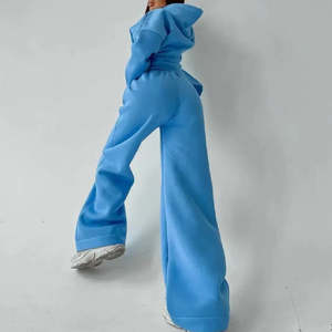 Ensemble de survêtement sportif pour femme en molleton de coton lourd d'hiver OEM, sweat-shirt à capuche long décontracté, jogging, uni, dentelle - Product Image 3