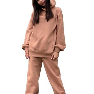 Jersey con capucha Suéter y pantalones Algodón sólido Sudaderas con capucha de manga larga Elástico Cintura alta Pantalones con cordón Conjunto informal de algodón - Product Image 1