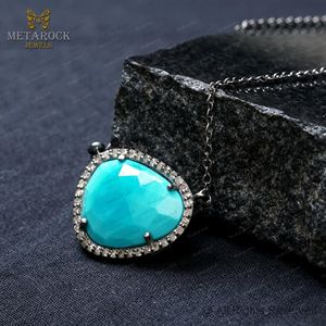 สร้อยคอเงิน925ที่เป็นของแข็งสร้อยคอทำด้วยมือเครื่องประดับเพชรสร้อยคอสีเขียวขุ่น - Product Image 4