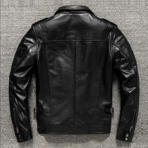 แจ็คเก็ตหนังแท้สีดำคุณภาพสูง ระบายอากาศได้ดี ปี 2026  ปกเสื้อแบบลาペル  หนังวัวชั้นบนสุด  สำหรับขี่มอเตอร์ไซค์  แฟชั่นล่าสัตว์  ทรงเข้ารูป  สำหรับผู้ชาย - Product Image 4
