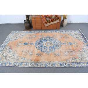 Alfombra Vintage de 4.7x8.2 pies, Alfombra Turca, Alfombra Azul Sólida - Product Image 3