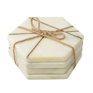 Hexa Brass Inlay White & Gold Marble <b>Set</b> of Table <b>Coaster</b> Personalized Marble Drink <b>Coaster</b> Marble Pattern & Metal - Product Image 5
