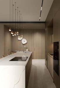 Meubles de cuisine modernes de luxe personnalisés, finition laquée, construction modulaire en MDF, îlot inclus, usage domestique, directement de l'usine, garantie 5 ans - Product Image 5