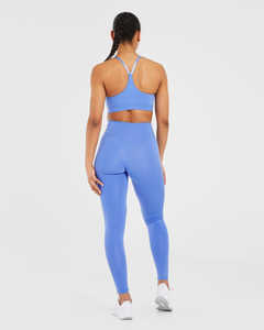 Sustainable Cobalt Blue High <b>Waist</b> Active Wear Gym <b>Leggings</b> for Women <b>V</b> Shaped Back Waistband Stylish Pants Staple Leg Design - Product Image 3
