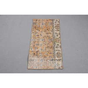 Turkish Rug, Small 1,5x2,9 ft Vintage Rug, <b>Brown</b> Orange Bordered <b>Wool</b> Rug - Product Image 1
