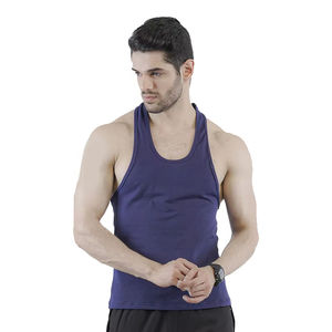 Wholesale High Quality <b>Men's</b> Sleeveless Gym <b>Tank</b> <b>Tops</b> Blue Cotton and Polyester Mix Muscle Singlet <b>Top</b> - Product Image 1