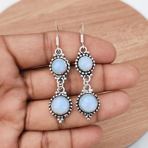 Pendientes de Opalita Multicolor, Plata 925, Estilo Bohemio, Hechos a Mano, con Cristales, Regalo para Ella - Product Image 3