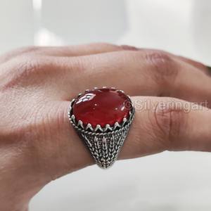 Bague en argent sterling 925 pour homme, pierre précieuse onyx rouge naturel, pierre de naissance de décembre, toutes tailles, bijoux arabes orientaux, vente en gros - Product Image 2