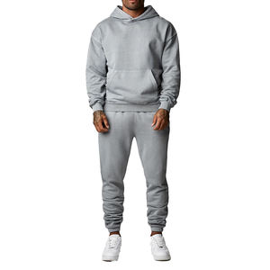 Ensembles de survêtements 100% coton uni 400gsm pour hommes, pantalons de survêtement et sweat à capuche surdimensionnés, logo respirant pour l'hiver, deux pièces - Product Image 1